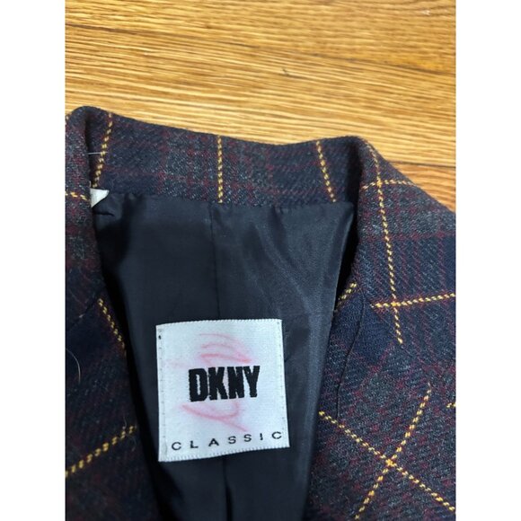 Vintage DKNY Womens Blazer Jacket Size 2 Wool Blend Black Plaid 3 Button Career - Picture 4 of 8